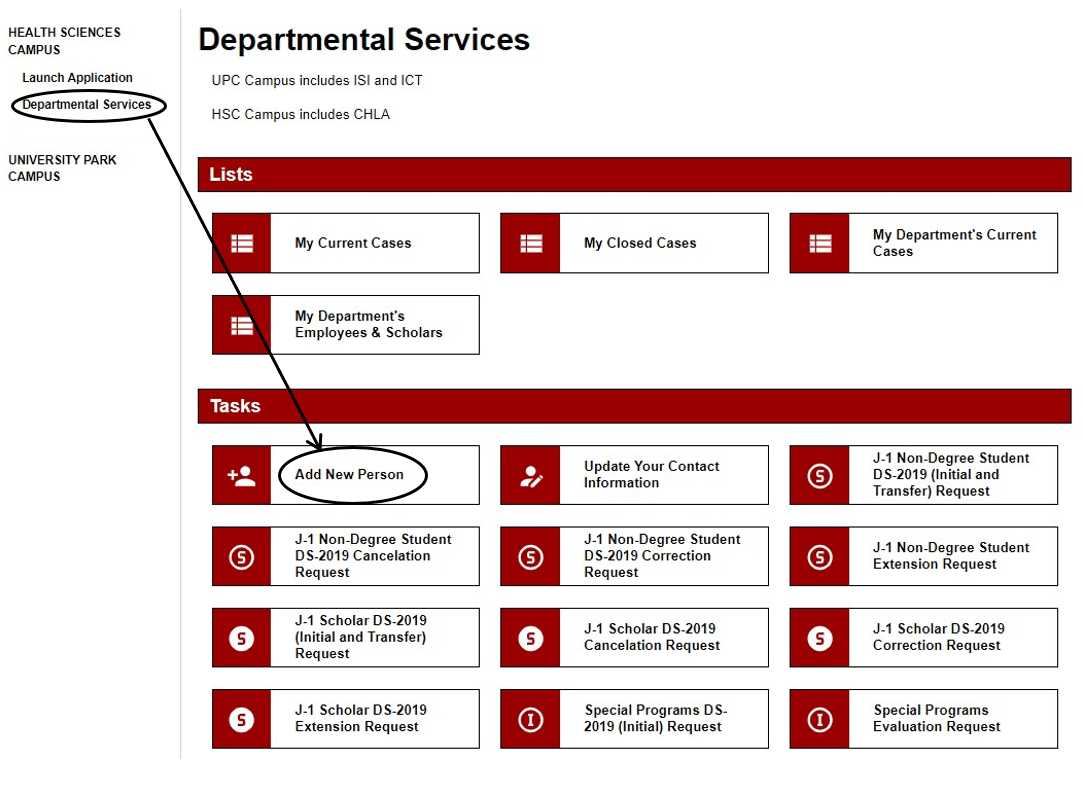 An example on how to complete the “Add New Person” form correctly. Under “Tasks,” select “Add a New Person.”